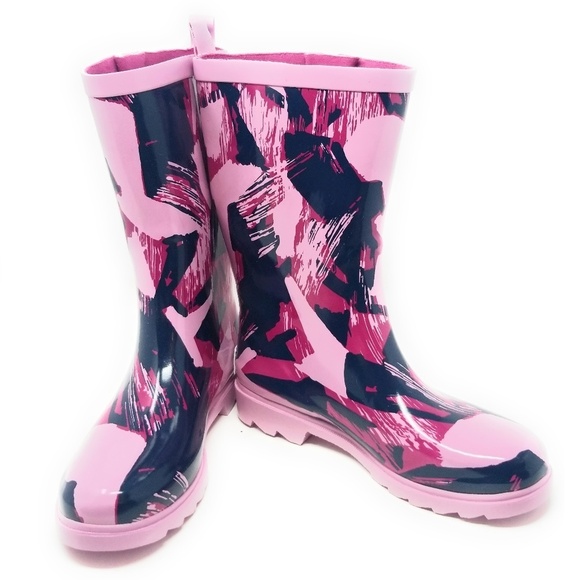 Women's Rainboots, Mid Calf Rubber Rain Boots, RB-3152, Pink, Size 10 - Picture 1 of 6